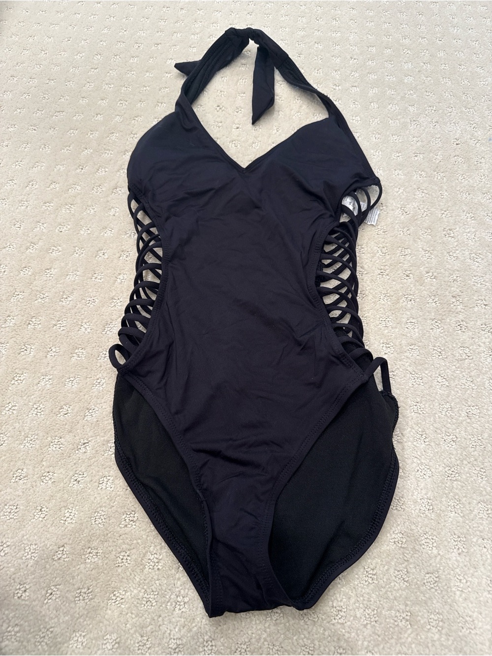 Kenneth Cole New York Black Cutout One Piece Swimsuit Small Halter Monokini